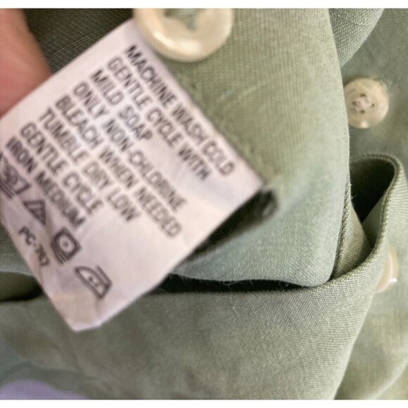 IZOD Button Up Washable Silk Linen Blend Shirt Mens Large L Green Short Sleeve - Picture 9 of 14